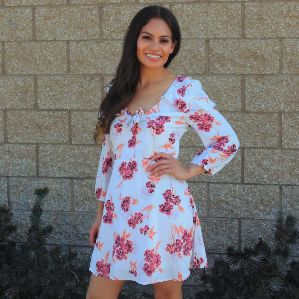 Front Tie Long Sleeve Ivory Dress